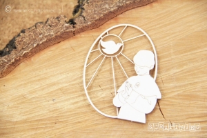 Obrazek - witraż owalny: chłopiec i gołębica