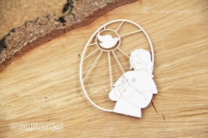 Obrazek - witraż owalny: dziewczynka i gołębica