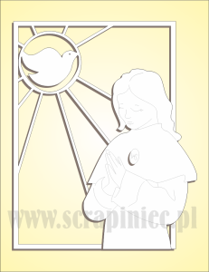 Obrazek - witraż prostokątny: dziewczynka i gołębica