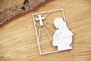 Obrazek - witraż prostokątny: dziewczynka i krzyż