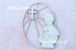 Obrazek - witraż owalny: chłopiec i krzyż