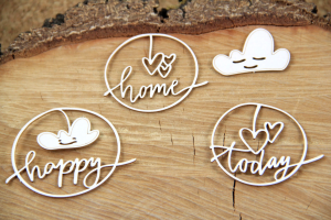 Clouded hearts - Happy - chipboard set